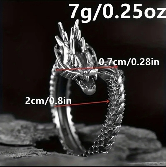 Adjustable Punk Dragon Ring Silver Unisex Chinese Style New Year - Picture 3 of 5